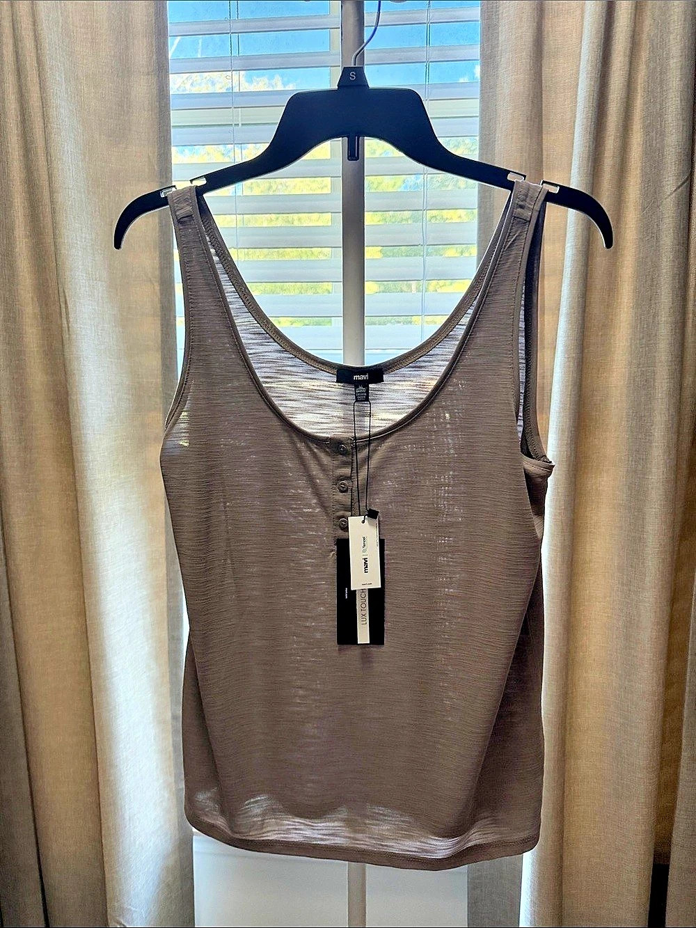 Mavi Lux Touch Henley Tank Top Scoop Neck Tank Top in Brown Size medium NWT